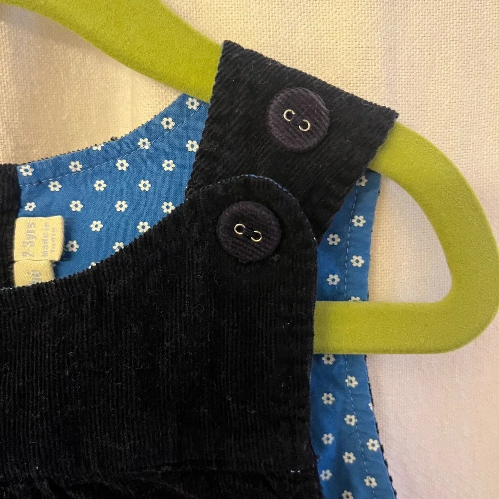 JoJo Maman Bebe Navy Corduroy Dress with Pink Peacock Embroidery